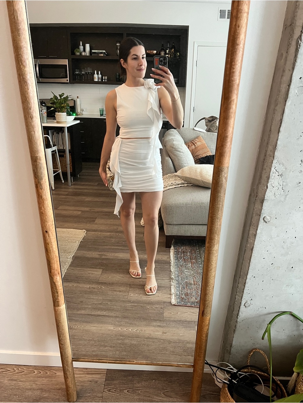 Abercrombie & Fitch White Sleeveless Ruffle Tie-Side Mini Dress